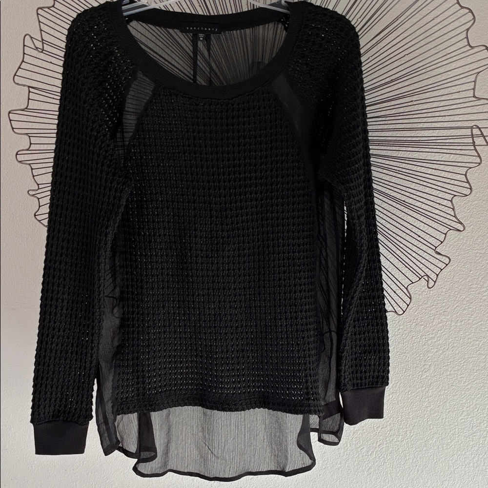 Sanctuary Gorgeous Crochet & Sheer Black Top Size M